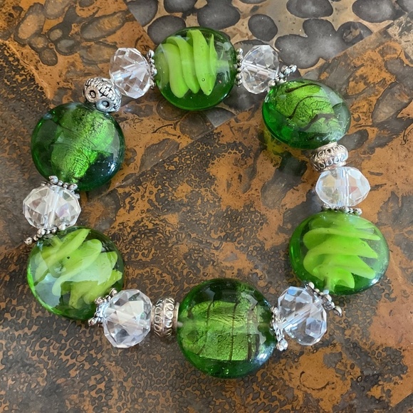 NWOT Hand blown hand made green glass Jewelry's Set - Picture 2 of 8